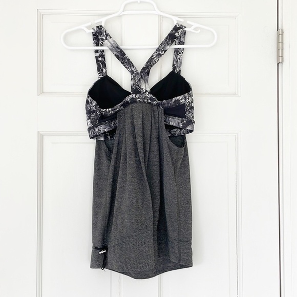 LULULEMON Rest Less tank size 6 grey built in bra floral - Picture 2 of 7